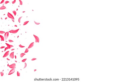 Hermoso Vector Volador Rosa de Fondo Blanco. Papel de fondo de escritorio Summer Peach. Delicado telón de fondo japonés de cereza. Cubierta De Caída De La Flor Roja.