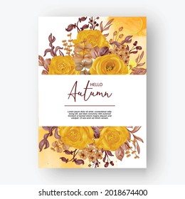 Beautiful Rose Frame Autumn Fall Background For Wedding Invitation