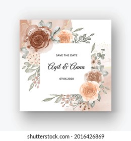 Beautiful rose frame background for wedding invitation with beige soft pastel color