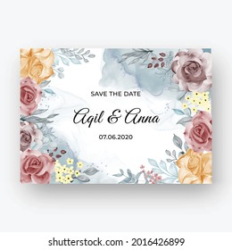 Beautiful rose frame background for wedding invitation with soft pastel autumn
