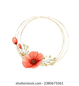 Hermoso marco de rosa para la invitación a la boda con una flor roja de amapola. Vector