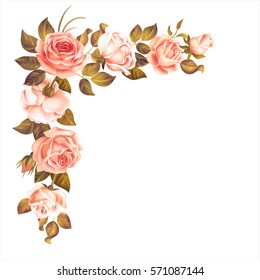Beautiful rose garland isolated on white. Vector illustration.