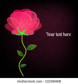 Beautiful rose on black background card with a place for your text