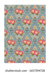 Beautiful rose pattern with baroque background ornamental illustration