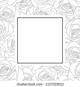 Beautiful Rose - Rosa Outline Banner Card. Valentine Day. Vector Illustration.