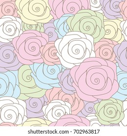 Beautiful rose seamless pattern in pastel color.