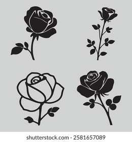   A beautiful rose silhouette featuring delicate petals and a graceful stem. Perfect for invitations, greeting cards, and artistic projects.