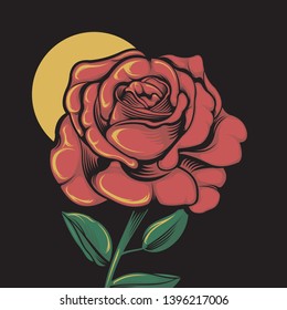 Beautiful ROSE Vector in the night with the moon behind it make a beautiful light