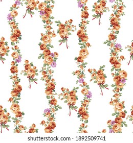Beautiful rose vertical stripe seamless pattern,