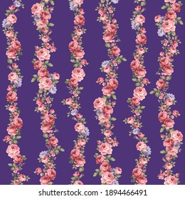 Beautiful rose vertical stripe seamless pattern,