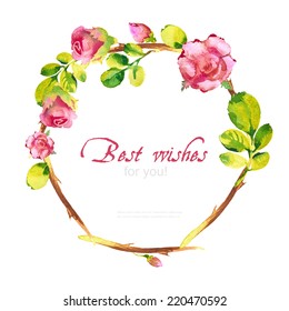 Beautiful rose wreath. Watercolor. Vector illustration