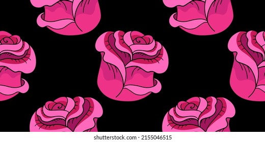 Beautiful rosebud, vector seamless pattern in the style of doodles, hand-drawn