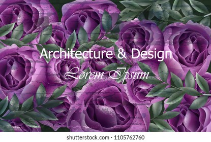 Beautiful roses background post card Vector. Violet roses flowers decor. Elegant vintage backgrounds. Creative architecture and design decor