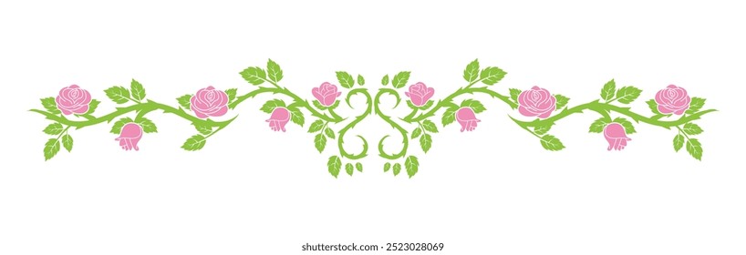 beautiful roses border plant with flowers and leaves