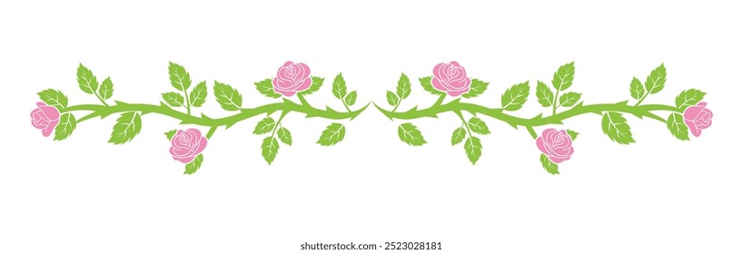beautiful roses border plant with flowers and leaves