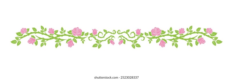 beautiful roses border plant with flowers and leaves
