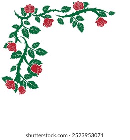 beautiful roses border plant with flowers and leaves