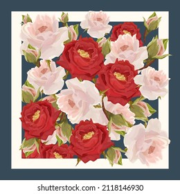 Beautiful roses bouquet pattern.scarf vector illustration.card,flannel.