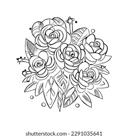 Beautiful Roses Coloring Book, Roses Coloring page, Roses line art, Outline flowers, Doodles in black and white, Flowers Coloring Book,Vector illustration