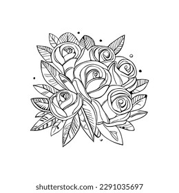 Beautiful Roses Coloring Book, Roses Coloring page, Roses line art, Outline flowers, Doodles in black and white, Flowers Coloring Book,Vector illustration