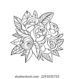 Beautiful Roses Coloring Book, Roses Coloring page, Roses line art, Outline flowers, Doodles in black and white, Flowers Coloring Book,Vector illustration