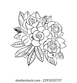 Beautiful Roses Coloring Book, Roses Coloring page, Roses line art, Outline flowers, Doodles in black and white, Flowers Coloring Book,Vector illustration
