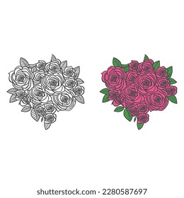 Beautiful Roses Coloring Page Vector using the invitation card and child coloring book.