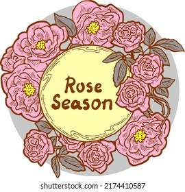 Hermosa composición decorativa de arcos para citas, bodas, cumpleaños para celebrar día especial. Borde floral. Flores románticas para decorar el evento. Ilustración vectorial. Dibujo de estilo vintage.