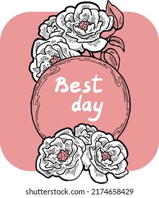 Beautiful roses decorative frame composition for quotes, wedding, birthday to celebrate special day. Floral border. Romantic flowers to decorate event. Vector illustration. Vintage style drawing.