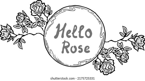 Schöne Rosen dekorative Rahmenkomposition für Zitate, Hochzeit, Geburtstag zum Feiern eines besonderen Tages. Blumengrenze. Romantische Blumen zur Dekoration der Veranstaltung. Vektorgrafik. Vintage-Zeichnung.
