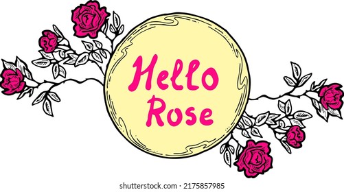 Beautiful roses decorative frame composition for quotes, wedding, birthday to celebrate special day. Floral border. Romantic flowers to decorate event. Vector illustration. Vintage style drawing.