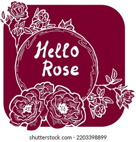 Beautiful roses decorative frame composition for quotes, wedding, birthday to celebrate special day. Floral border. Romantic flowers to decorate event. Hand drawn illustration. Vintage vector drawing.