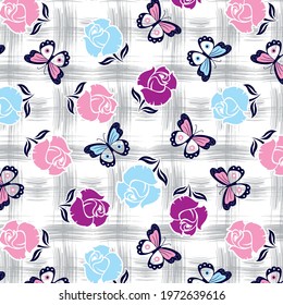 Beautiful roses design with brush backdrop for textile print
