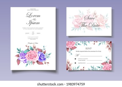 Beautiful roses floral invitation card template
