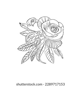 Hermoso libro de colores de flores de rosas, vector de arte de línea