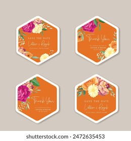 beautiful roses flower and greenery leaves label collection floral