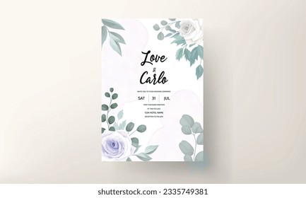beautiful roses flower watercolor wedding invitation 