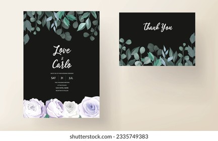 beautiful roses flower watercolor wedding invitation 
