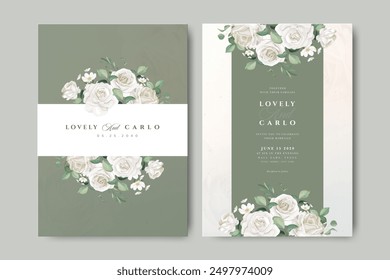 beautiful roses flowers wedding invitation card with greenery background