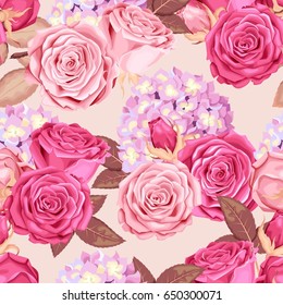 Hermosas rosas e hidrángulas sin fisuras