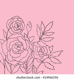 Beautiful roses isolated on pink background. Hand drawn vector illustration with flowers. P
Retro floral card. Romantic delicate bouquet. Element for design. Contour lines and strokes. 