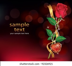 Beautiful Roses With Ribbon and Necklet. Vector illustration.