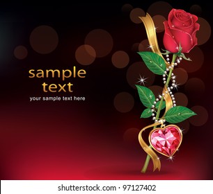 Beautiful Roses With Ribbon and Necklet. Vector illustration.