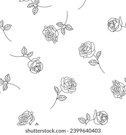 Beautiful roses seamless pattern. Hand drawn contour lines. Vector illustration design for fashion, textile, fabric, decoration.