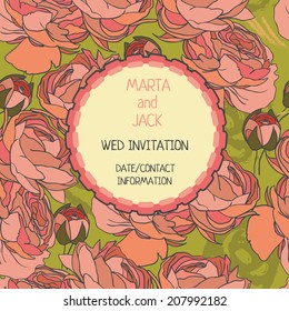 beautiful roses template for wedding invitation, vector illustration