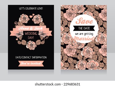 beautiful roses wedding invitation, vector illustration