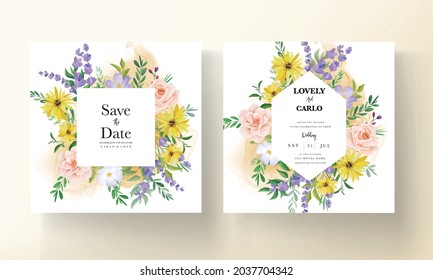 Beautiful roses and wildflowers wedding invitation card