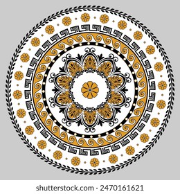 Beautiful rossette with traditional ancien Greek patterns for design plates and rond carpets