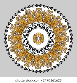 Beautiful rossette with traditional ancien Greek patterns for design plates and rond carpets