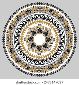 Beautiful rossette with traditional ancien Greek patterns for design plates and round carpets